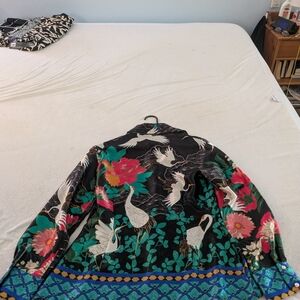 Zara Black Jacket with Floral and Bird Design